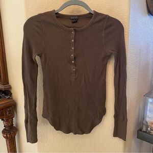 Vtg BABYSTYLE Women Olive Maternity Thermal Henley Long Sleeve Top Size Petite